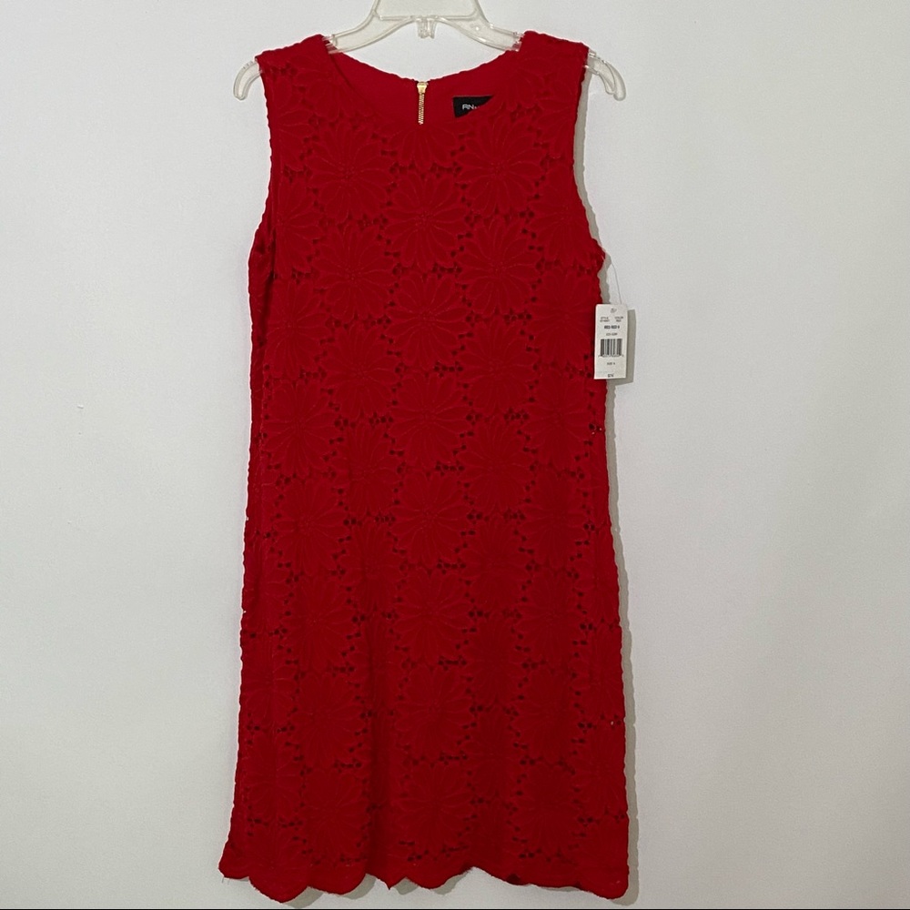 Red Sleeveless Dress by RN Studio Ronni Nicole size 8 lined with Flower overlay